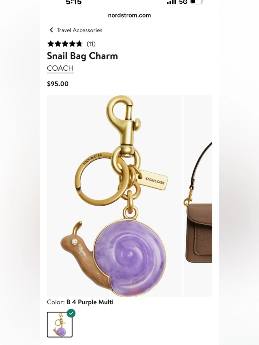 COACH Purple Multi Snail Charm Key & Card Holder Accent
